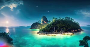 Firefly A Beautiful Island at the middle of the ocean surrounding a huge jungle at night hd 4k 103