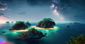 Firefly A Beautiful Island at the middle of the ocean surrounding a huge jungle at night hd 4k 299 1