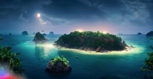 Firefly A Beautiful Island at the middle of the ocean surrounding a huge jungle at night hd 4k 443