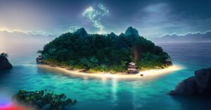 Firefly A Beautiful Island at the middle of the ocean surrounding a huge jungle at night hd 4k 446