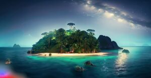 Firefly A Beautiful Island at the middle of the ocean surrounding a huge jungle at night hd 4k 448