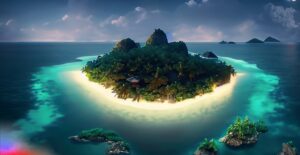 Firefly A Beautiful Island at the middle of the ocean surrounding a huge jungle at night hd 4k 529