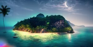 Firefly A Beautiful Island at the middle of the ocean surrounding a huge jungle at night hd 4k 602