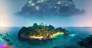 Firefly A Beautiful Island at the middle of the ocean surrounding a huge jungle at night hd 4k 788 1