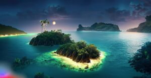 Firefly A Beautiful Island at the middle of the ocean surrounding a huge jungle at night hd 4k 802