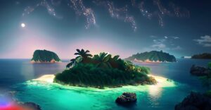Firefly A Beautiful Island at the middle of the ocean surrounding a huge jungle at night hd 4k 966 1