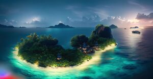 Firefly A Beautiful Island at the middle of the ocean surrounding a huge jungle at night hd 4k 967