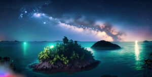 Firefly A Beautiful Island at the middle of the ocean surrounding a huge jungle at night milky star 2