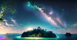 Firefly A Beautiful Island at the middle of the ocean surrounding a huge jungle at night milky star 4