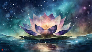 Firefly Lotus Flower made of galaxy stars under the water surface on a color background 71686