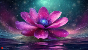 Firefly Magenta Flower made of galaxy stars under the water surface on a color background abstrac 1
