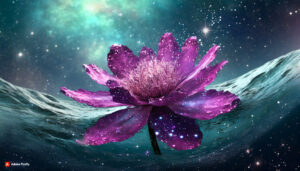Firefly Magenta Flower made of galaxy stars under the water surface on a color background abstrac 2