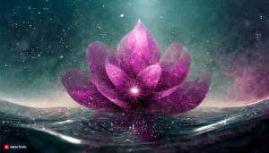 Firefly Magenta Flower made of galaxy stars under the water surface on a color background abstrac 3