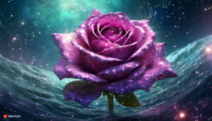 Firefly Magenta Rose Flower made of galaxy stars under the water surface on a color background ab 2