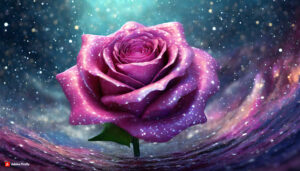 Firefly Magenta Rose Flower made of galaxy stars under the water surface on a color background ab 4