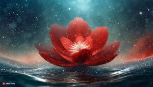 Firefly Red Flower made of galaxy stars under the water surface on a color background abstract su 3