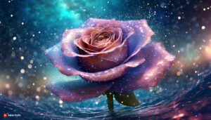 Firefly Rose Flower made of galaxy stars under the water surface on a color background abstract s 10