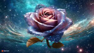 Firefly Rose Flower made of galaxy stars under the water surface on a color background abstract s 2