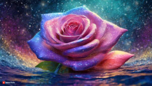 Firefly Rose Flower made of galaxy stars under the water surface on a color background abstract s 5