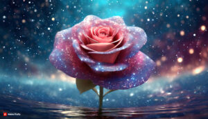 Firefly Rose Flower made of galaxy stars under the water surface on a color background abstract s 8