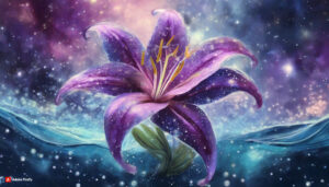 Firefly purple lily Flower made of galaxy stars under the water surface on a color background abs 1