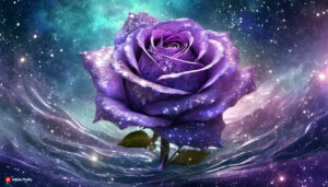 Firefly purple rose Flower made of galaxy stars under the water surface on a color background abs 2