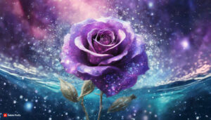 Firefly purple rose Flower made of galaxy stars under the water surface on a color background abs 5