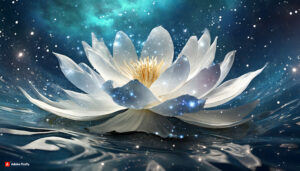 Firefly white lotus Flower made of galaxy stars under the water surface on a color background abs 2