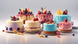 delia wright 3d animation style colorful set of elegant cakes cake set isol 0