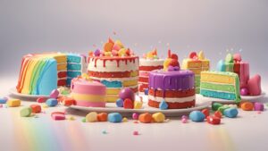 delia wright 3d animation style colorful set of rainbow candy cakes cake se 0