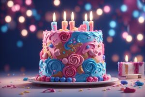 delia wright 3d animation style pink and blue birthday cake light colors co 0