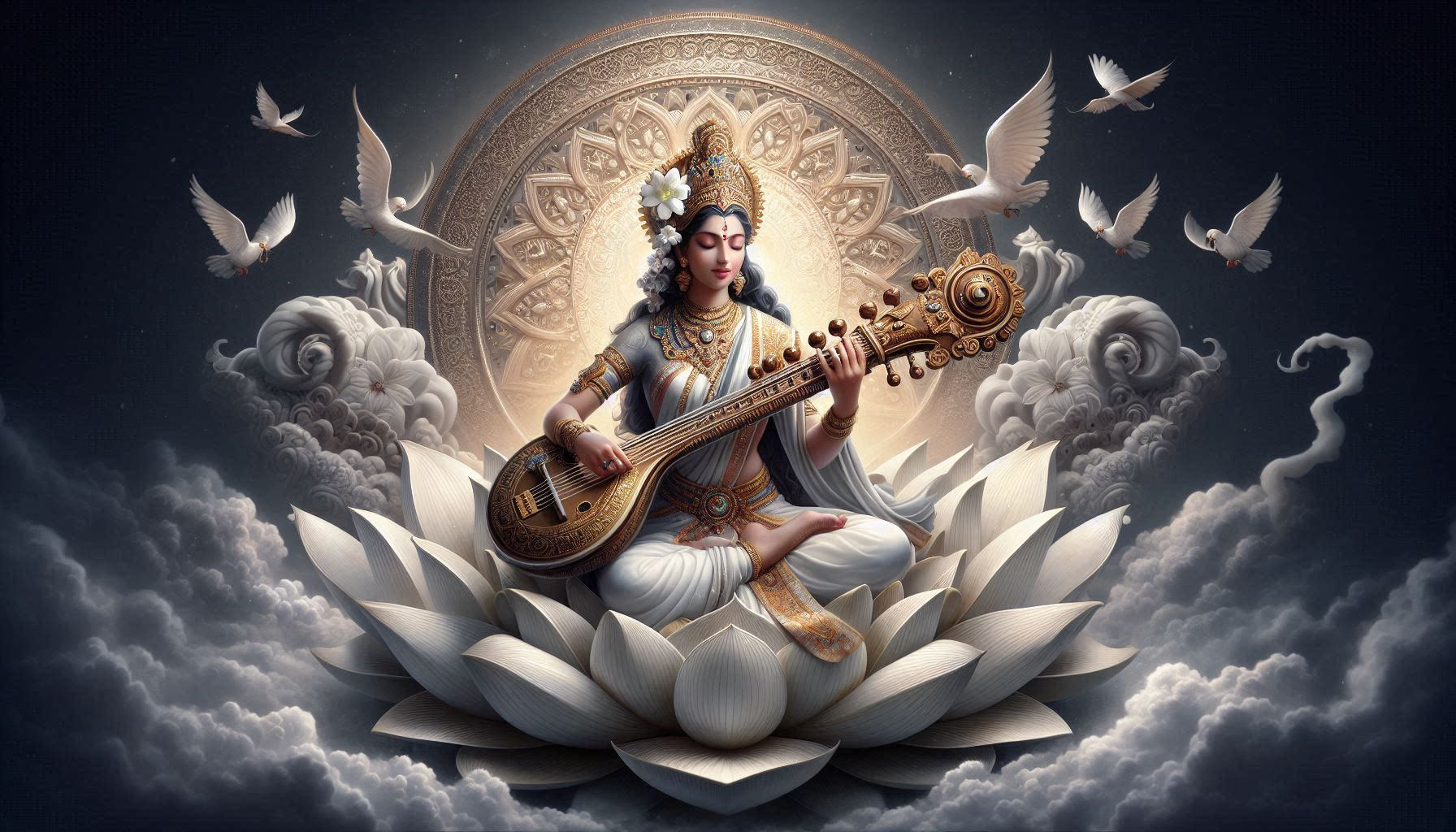 "Goddess Saraswati Images: Download Over 100+ Free HD 1080p Wallpapers from the 2024 Collection"